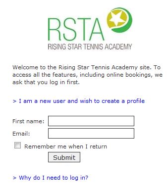 Rising Star Tennis Request a lesson log in